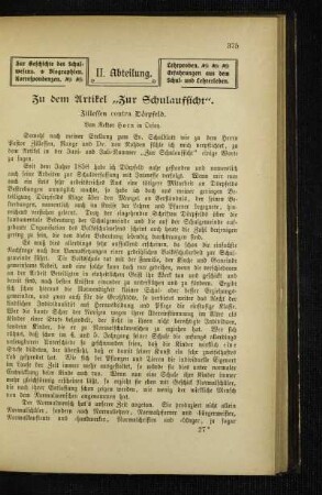 Zu dem Artikel "Zur Schulaufsicht" : Zillessen contra Dörpfeld