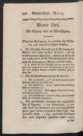 Vierter Theil. Der Syntax oder die Wortfügung
