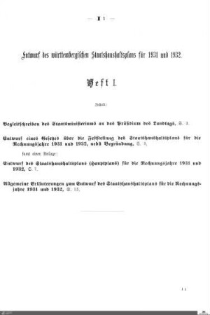 Staatshaushaltsplan 1931-1932, Heft 1