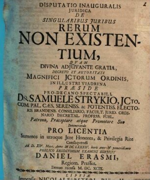 Disputatio Inauguralis Juridica De Singularibus Juribus Rerum Non Existentium
