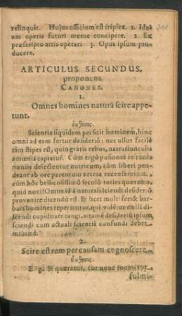 Articulus Secundus proponens Canones.