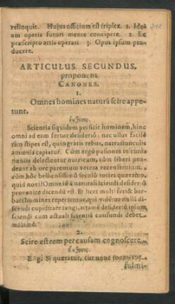 Articulus Secundus proponens Canones.