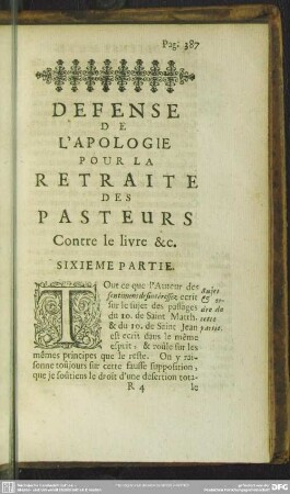 Sixieme Partie