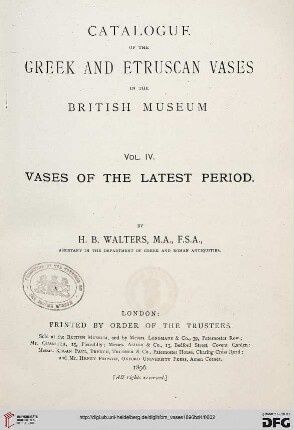 Band 4: Catalogue of the Greek and Etruscan Vases in the British Museum: Vases of the latest period