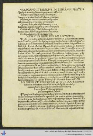 Volfgangus Bebelius in Libellum Fratris.