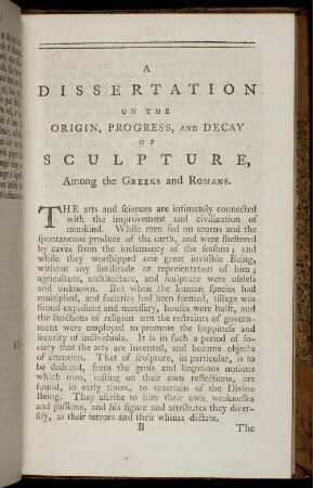 A Dissertation On The Origin, Progress, An Decay Of Sculpture, Among the Greeks and Romans.