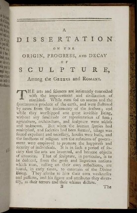 A Dissertation On The Origin, Progress, An Decay Of Sculpture, Among the Greeks and Romans.