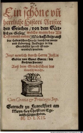 Ein schöne und herrliche Histori von dem göttlichen Gesatz