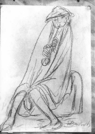 Der Flötenbläser : Der Flötenbläser. Kohlezeichnung; 348 x 251 mm (1919/1920; E. Barlach). Hamburg: Ernst-Barlach-Haus vor 1937/23