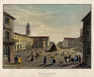 Ansichten Karlsruher Gebäude, Bauwerke und Denkmäler. "Karlsruhe - Marktplatz"