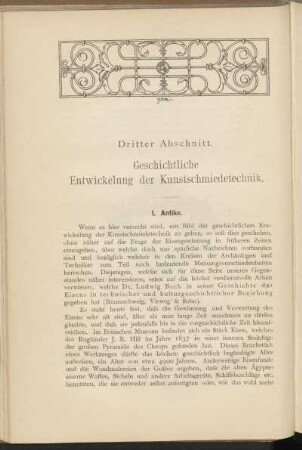 Dritter Abschnitt. Geschichtliche Entwickelung der Kunstschmiedetechnik.