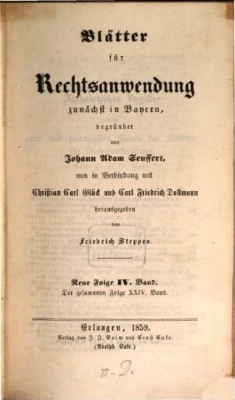 Dr. J. A. Seuffert's Blätter für Rechtsanwendung, 24. 1859