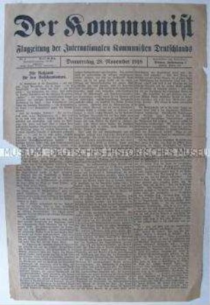 Kommunistische Flugzeitung "Der Kommunist" mit dem Bekenntnis zur Revolution in Russland