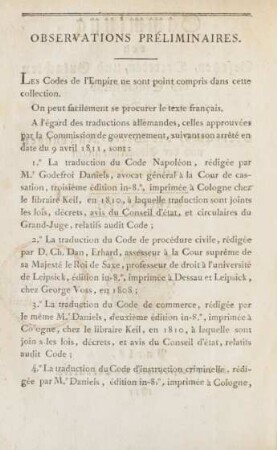 Observations préliminaires