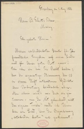 Brief an B. Schott's Söhne : 01.08.1888