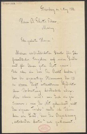 Brief an B. Schott's Söhne : 01.08.1888