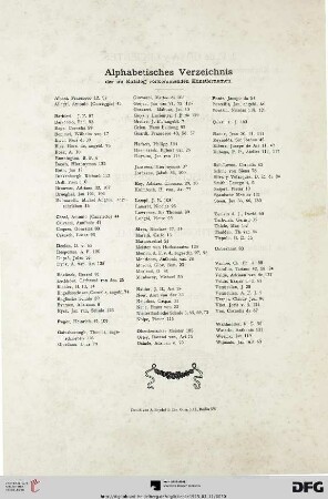 Alphabetisches Verzeichnis der im Katalog vorkommenden Künstlernamen