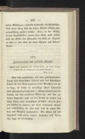 XIX. Zufriedenheit mit unserem Stande.