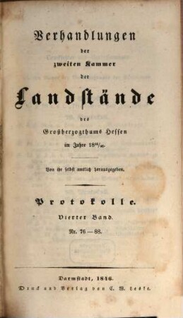 Verhandlungen der Zweiten Kammer der Landstände des Großherzogthums Hessen. Protokolle. 1844/46,4 (1846)