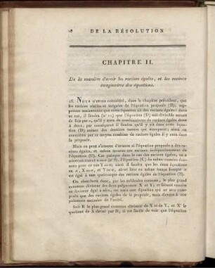 Chapitre II. De la manière a avoir racines égales, et les racines imaginaires des èquations.
