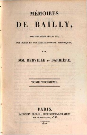 Mémoires de Bailly. Tome Troisième