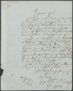 Brief von Johann Müller an Mainzer Liedertafel