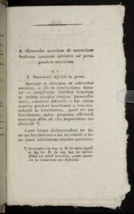 A. Generalia quædam de successione hodierna tanquam introitus ad peragendam materiam.
