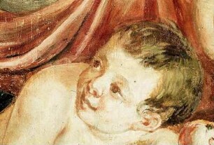 Aurora im achtspännigen Wagen, gefolgt von Apoll in seinem Wagen, umgeben von Chronos, der stürzenden Finsternis, den vier Erdteilen, den vier Jahreszeiten und dem Zodiakus