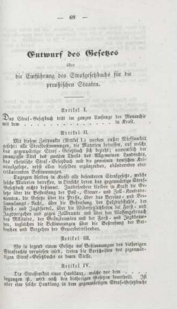 Entwurf des Gesetzes über die Einführung des Strafgesetzbuchs für die preußischen Staaten