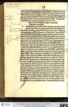 Franciscus Philelfus Gaspari Mercato Valentiae comiti salutem.