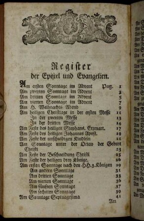 Register der Epistel und Evangelien.