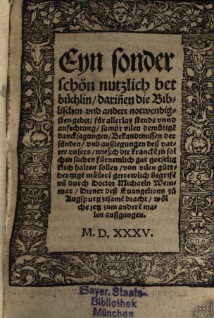 Eyn sonder schön nützlich Betbüchlein