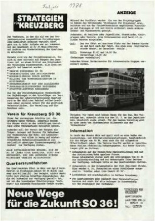 Flugschrift: Strategien für Kreuzberg, Einladung Quartiersrundfahrt 1978