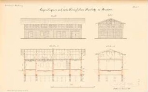 Bauhof Bredow, Stettin: Lagerschuppen: Ansichten, Schnitt 1:100