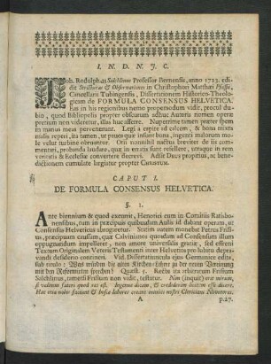Caput I. De Formula Consensus Helvetica