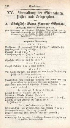 XV. Verwaltung der Eisenbahnen, Posten und Telegraphen.