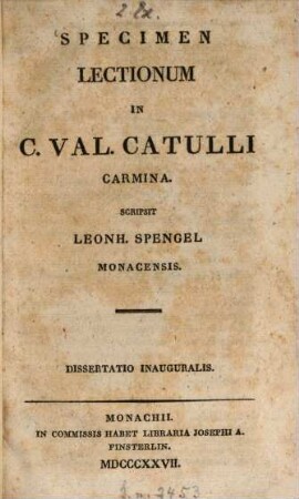 Specimen lectionum in C. Val. Catulli carmina