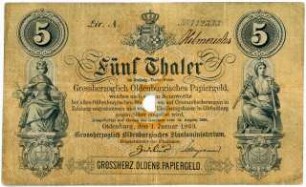 Geldschein, 5 Taler, 1.1.1869