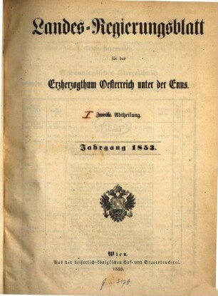 Landes-Regierungsblatt für das Erzherzogthum Oesterreich unter der Enns. 1853