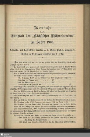 Bericht über die Tätigkeit des "Sächsischen Fischereivereins" im Jahre 1906