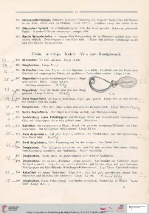 Fibeln. Armringe. Nadeln. Varia zum Handgebrauch (Nr. 284-417)