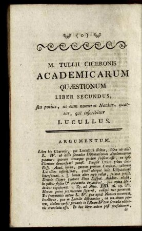 M. Tullii Ciceronis Academicarum Quaestionum Liber Secundus, ...