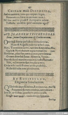 Ad Joannem Teschendorffium, suum Consalaneum & Consecraneum