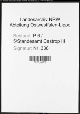 Sterberegister Standesamt Castrop-Rauxel Castrop III