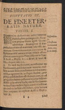 Disputatio IIX. De Fine Et Erratis Naturae.