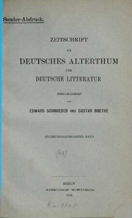 Kleinere Schriften, Sonderabdrucke u. dergl., 48