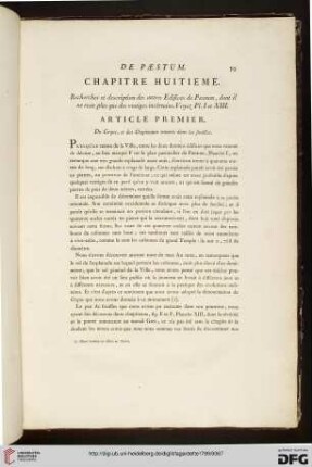 VIII. Recherches et descriptions des autres Edifices de Paestum