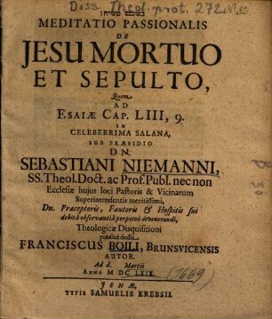 Meditatio Passionalis De Jesu Mortuo Et Sepulto