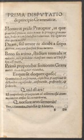 Prima Disputatio de principio Grammaticae.