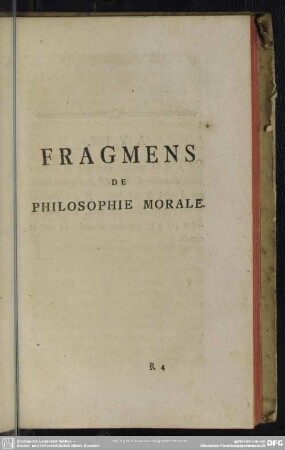 Fragmens De Philosophie Morale